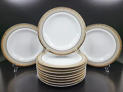 11 Mikasa Cambridge Y0501 Dinner Plates Set 10.5  Gold Accent Elegant Dishes Lot • $199.67