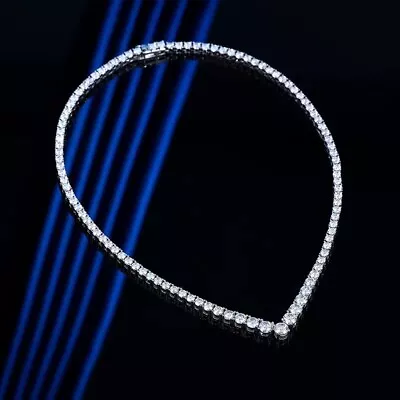 $250.20 • Buy V Shape D Color Moissanite Tennis Necklace Women 925 Sterling Silver Pass Tester