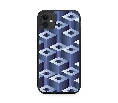 Blue Cubes Rubber Phone Case Cube Cubed Shape Shapes Block Blocks Squares H376 • £15.90