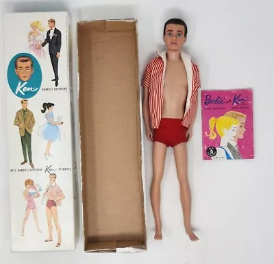 Vintage Ken Doll Brunette Flocked Hair Straight Leg 1st Issue W/Box Vintage 1961 • $135