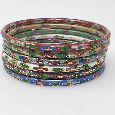 Vintage Asian Multi Color Cloisonne Bracelet Floral Design Set Of 6 • $39