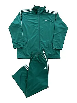 Vintage Adidas Green 3 Stripe Wind Suit Track Jacket Pants Mens Size XL Y2k • $129.95