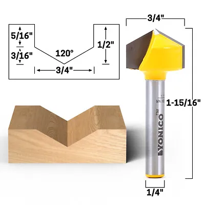 120 Degree V Groove Router Bit - 1/4  Shank - Yonico 14997q • $12.95