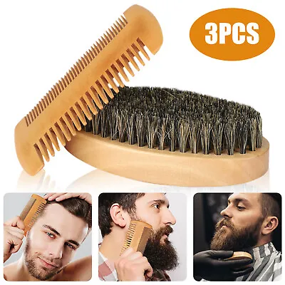 Beard Brush Mustache Comb Boar Bristle Hair Wood Handle Shaving Tool New For Men • $9.98