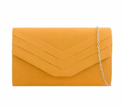 WOMEN'S FAUX SUEDE DECORATED FLAP CHAIN PARTY CLUTCH BAG HANDBAG Evening Prom UK • £12.49