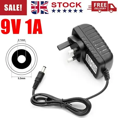 AC/DC 9V 1A Power Supply Uk 9V Adaptor 9V Charger 9 Volt Power Supply UK Plug • £5.98