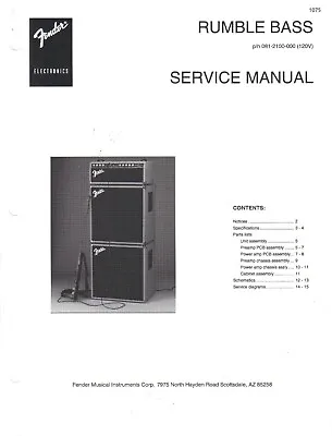 Service Manual/ Repair Guide FENDER RUMBLE BASS Amp Amplifier P/n 081 2100 000 • $39.44