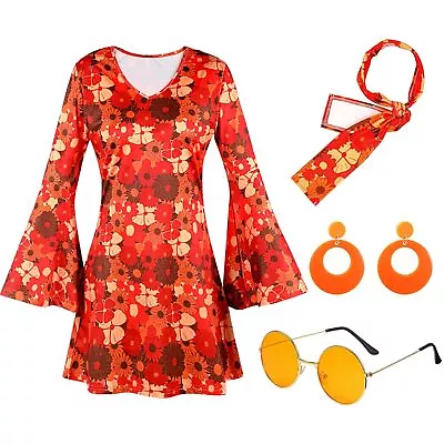 Hercicy 4 Pcs 70s Disco Dress Women 70s Hippie Costume Accessories Christmas ... • $41.63