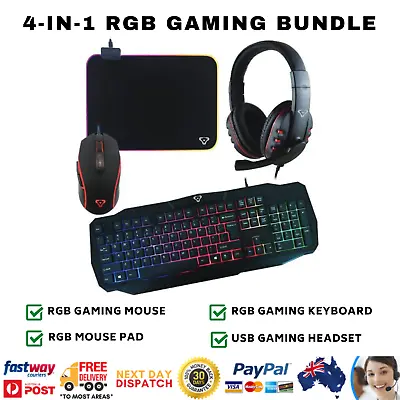 4 In 1 PC Gaming Set RGB LED Keyboard Mouse Headset  Mouse Pad Gamer Bundle Set • $132.39
