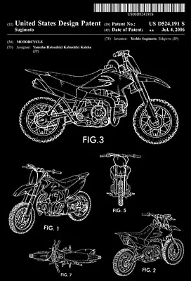 2006 - Yamaha - Dirt Bike - Motorcycle - Y. Sugimoto - Patent Art Poster • $9.99