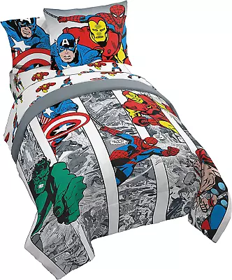 Marvel Avengers Comic Cool 5 Piece Twin Bed Set Includes Comforter & Sheet Set • $81.99