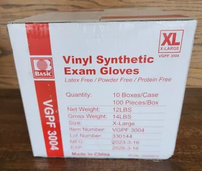 Basic Vinyl Synthetic Exam Gloves - Case Of 1000 X-LARGE (VGPF 3004) Exp 3/28 • $16.99