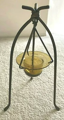 ANTHOLOGY Rustic Metal & Glass Candle Holder Vase Bronze Amber $49 • $34.50