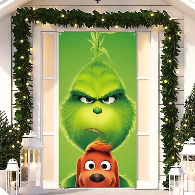 Christmas Decorations Grinch Max Door Cover Backdrop Banner Merry Grinchmas Gift • $18.08