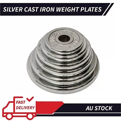 $40 • Buy 2.5kg To 20kg Silver Cast Iron Weight Plates Home Gym Lifting Fitness | IN STOCK