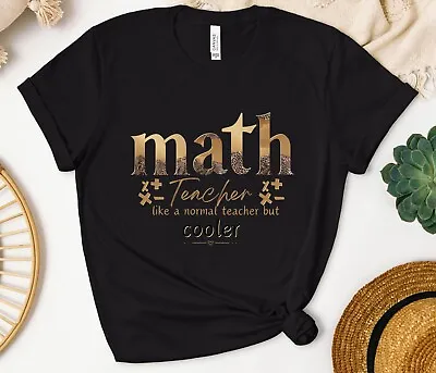 Stylish Teachers Collection- 'Math Teacher'- Golden Leopard Math Theme T-shirt • $19.79