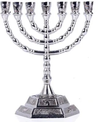 7 Branch 12 Tribes Silver Temple Menorah 5  • $12.99