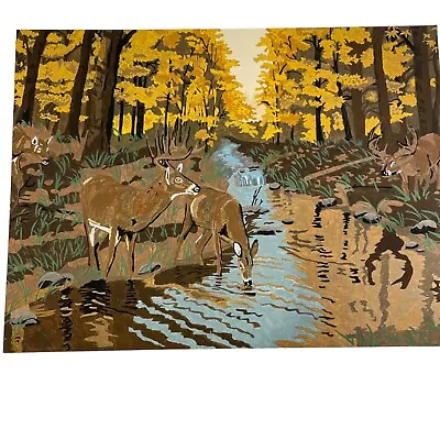 Vintage Paint By Number PBN Painting Deer Stag Doe Autumn Forest 15” X 11” • $99