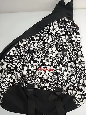 Jansport Sling One Shoulder Backpack Hawaiian Flower Black White Padded Bag • £24.10