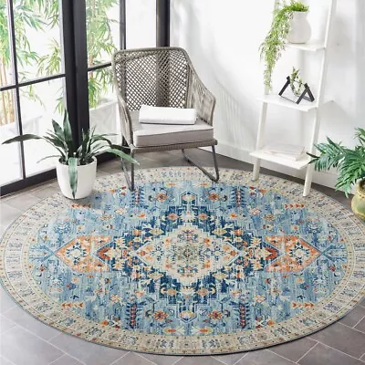 6' Round Non-slip Traditional Rug Blue Medallion Rugs Door Mat Washable Bedroom • $34.99