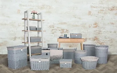 Grey Paint Collection Home Bathroom Storage Wicker Basket Trunk Gift Hampers • £21.99