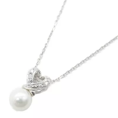 MIKIMOTO #15 Pearl Diamond Necklace Jewelry K18WG White Gold Diamond • $968.53