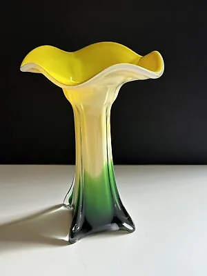 Vintage Hand Blown Art Glass Jack In The Pulpit Trumpet Vase Murano Style 10.5” • $46