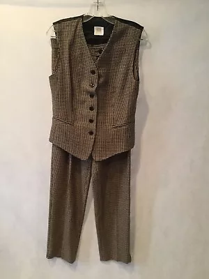 Vintage - Madeleine - Women's Brown Pant Set - Houndstooth Pattern - Size 8 • $129