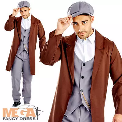 Peaked Cap Gangster Mens Fancy Dress 20s Mob Boss Lock Stock Mafia Adult Costume • £27.49