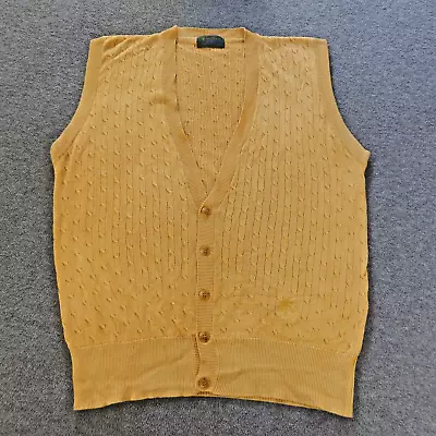 Vintage Descente Mens Vest Medium Yellow Silk Cardigan Button VNeck Ski Grandpa • $34.55