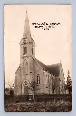 St. Mary's Church MAYVILLE Wisconsin RPPC Antique Dodge Co Photo Postcard 1910 • $12.99