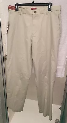 MENS MERONA CLASSIC FIT STONE BEIGE KHAKI PANTS 34x32 NEW NWT NANOTEX/SPILLS • $19.99