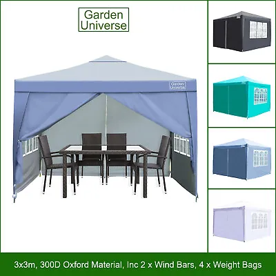 Gazebo Popup Frame Marquee Canopy Tent 3x3m Garden Universe Heavy Duty 4 Colours • £87.99