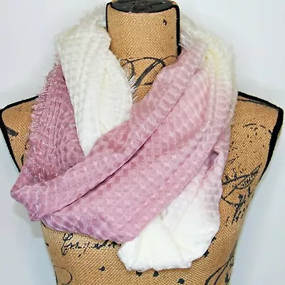 INC International Concepts Ombre Waffle Loop Infinity Metallic Scarf Pink White • $8.44