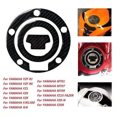 FOR YAMAHA R1 R6 FZ1 FZ6 MT01 MT07 MT09 3D Carbon Fiber Fuel Tank Cap Sticker • $7.99