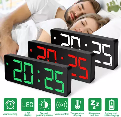 Despertador De Escritorio LED Digital Pantalla Grande Modo De Temperatura USB US • $21.11