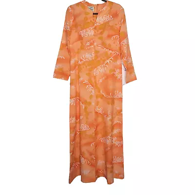 PARADISE HAWAII Honolulu Vintage 60s 70s Maxi Dress 16 Orange Floral Hemmed • $65