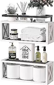  Floating Shelves With Guardrail Rustic Wood Shelves For Wall Décor White • $62.32