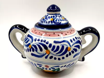 Talavera Sugar Bowl Just Sugar Bowl Blue White  Yellow Red Clay • $19.99