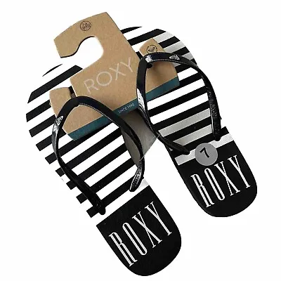 Roxy Flip Flops Sandals Women Size 7 Rubber Black Striped Summer Casual Comfort • $21