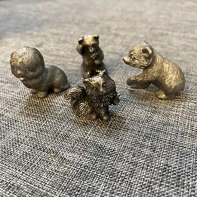 4 Miniature Animal Figurines Metal Dog Bears Kitten Collectibles Taiwan Pewter? • $20