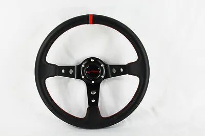 Universal 6hole Deep Dish Steering Wheel Black Center Red Stripe For Acura Honda • $50