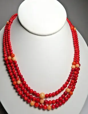 Jay King Dtr 3 Strand Red/pink Coral Bead And Sterling Silver Necklace 18-21  • $69