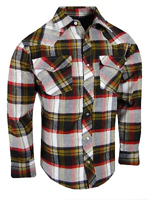 Plaid Flannel Shirt Snap Up Western Style Mens Flap Chest Pockets With Pen Slot! • $19.95