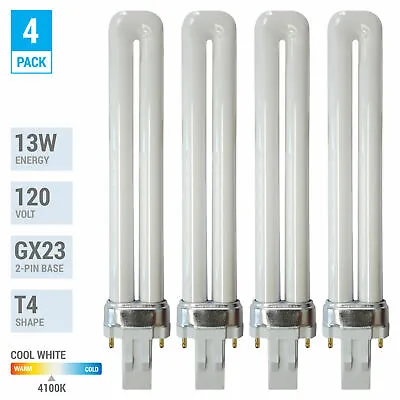 4 Pack PL13S PLS13 41 ECO CFL Plug-In 13W Watt T4 Bi 2-Pin GX23 4100K Cool White • $13.85