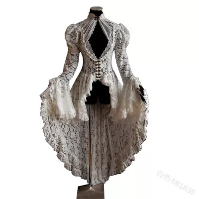 Womens Tunic Dress Gothic Long Breathable Lace Steampunk Renaissance Plus Size • $60.98