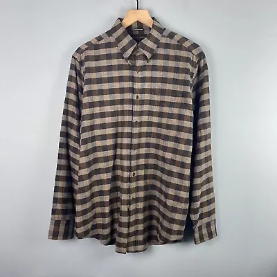 Mens Black Brown 1826 Button Up L/s Casual Plaid Flannel Shirt Sz Large • $12.99