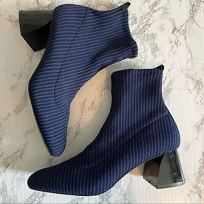 $15.99 • Buy ZARA Blue Stripe Sock Style High Heel Ankle Bootie