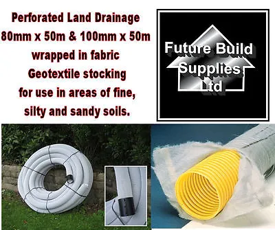 80mm X 50m & 100mm X 50m Perforated Land Drain Wrapped In Non Woven Geotextile • £221.97