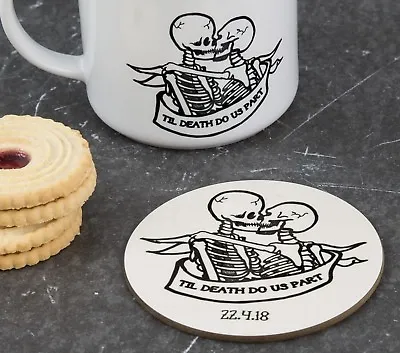 £4.90 • Buy Personalised Custom Gothic Skeletons Wedding Anniversary Gift Drinks Coaster Mat